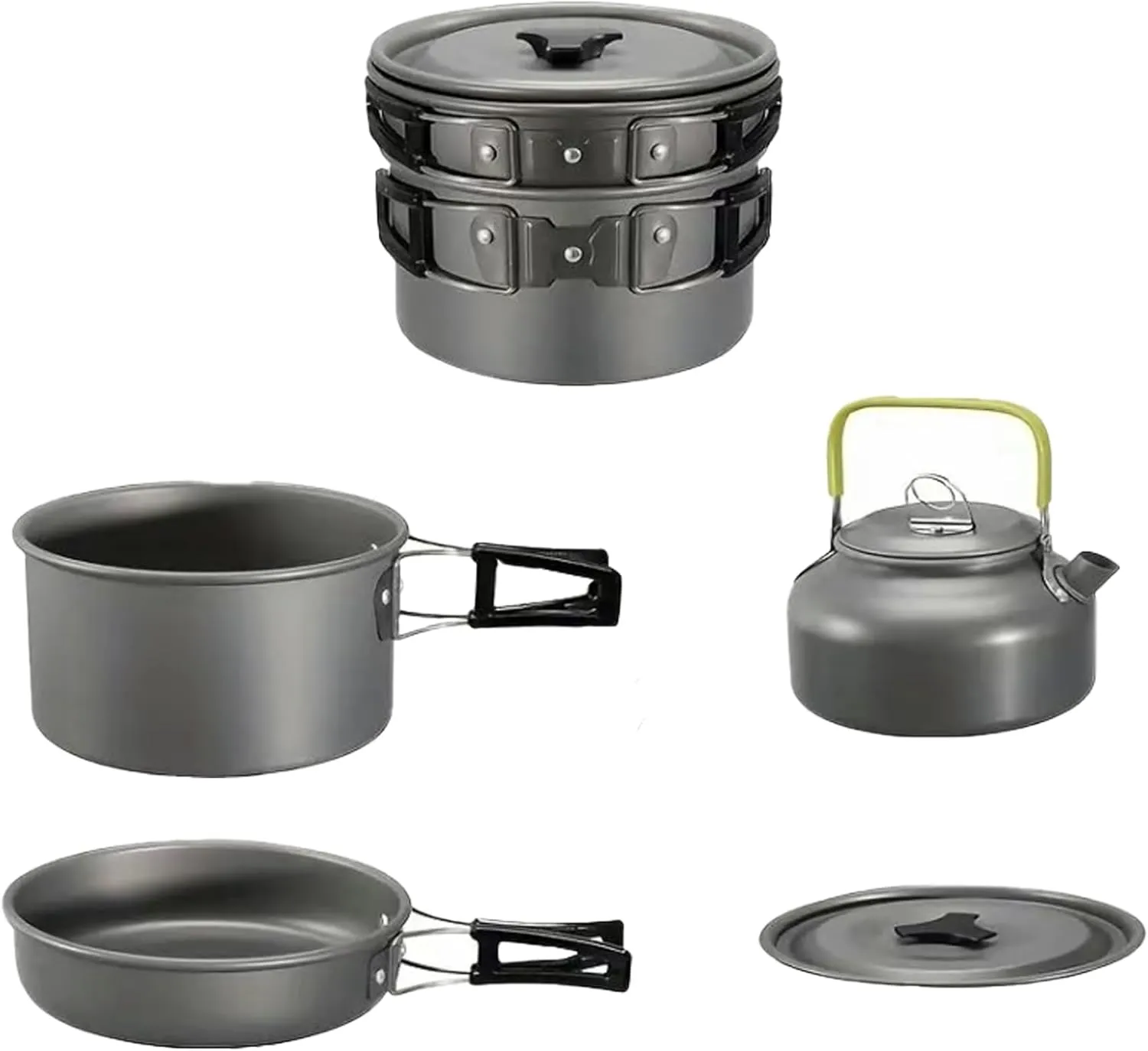 Lightweight Camping Cookware Set,3-Piece Non-Stick Aluminum Kit with Pot,Pan&Kettle,Foldable Handles,Compact &Portable for Hiking,Backpacking&Outdoor Cooking