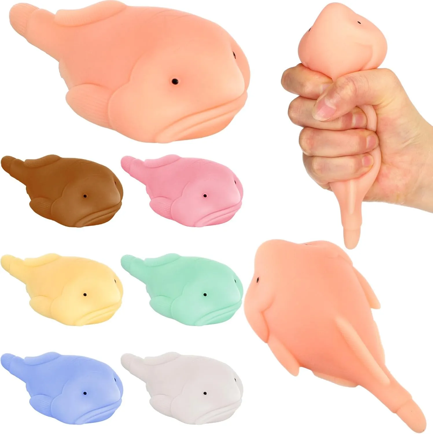 Liliful 7 Pieces Blobfish Toy Cute Funny Fish Toy Stress Toys Anxiety Relief Toys Fidget Blob Fish Squeeze Sensory for Adults Boys Girls Birthday School Office Christmas Holiday Party Favors