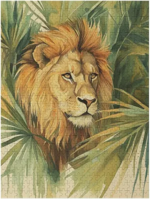 Lion Green Jungle Watercolor Wooden Puzzle Unique Jigsaw Puzzle Wall Art Picture for Home Decoration 500 PCS