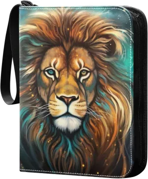 Lion Painting Card Binder, 400 Pockets Card Holder with 50 Sleeves, Sturdy Card Holder Folders for Game Cards & Sports Cards