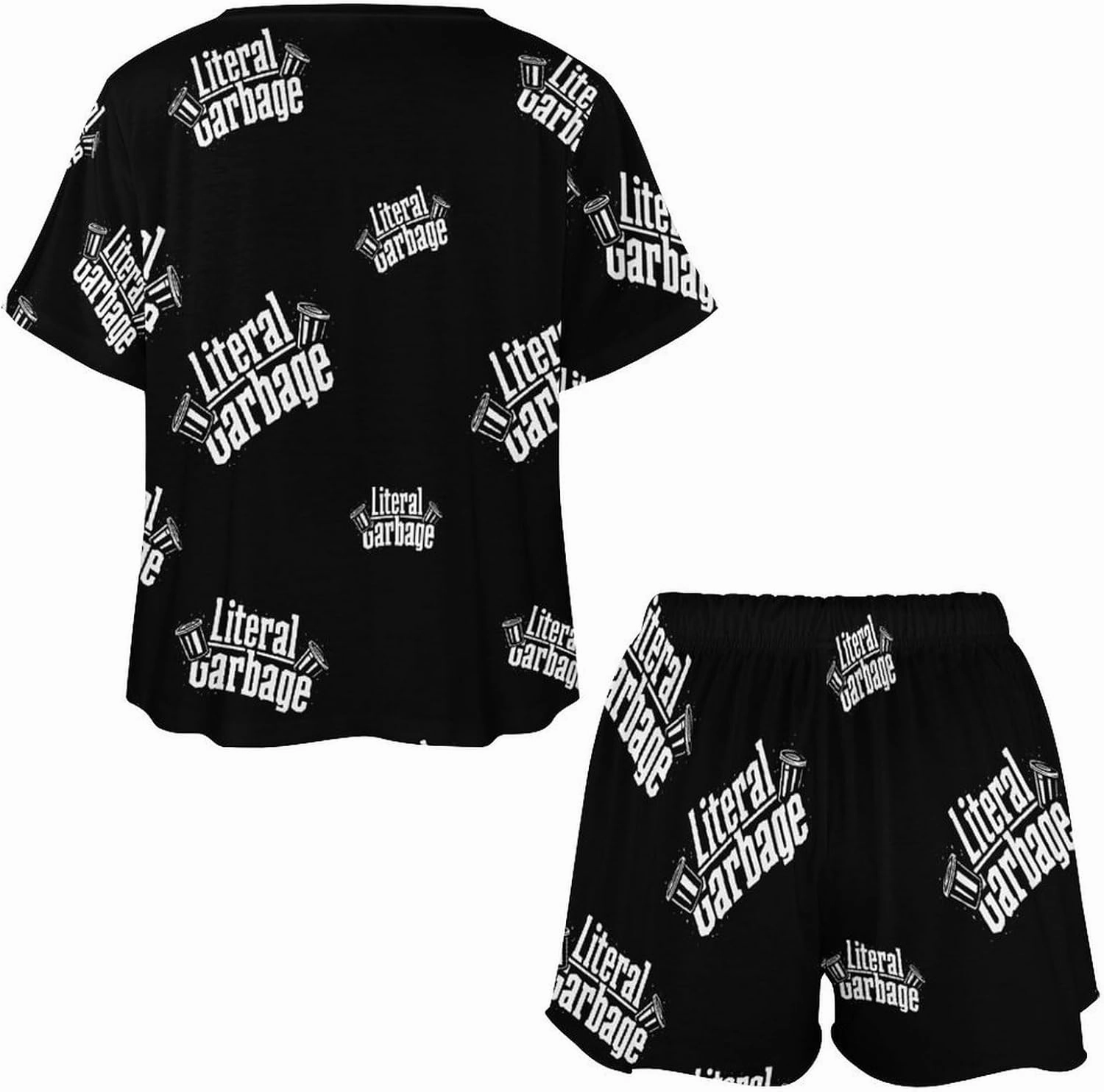 Literal Garbage Pajamas for Women Set Button Down Loungewear Short Sleeve Pjs Lounge Set Soft Comfy 2 Piece