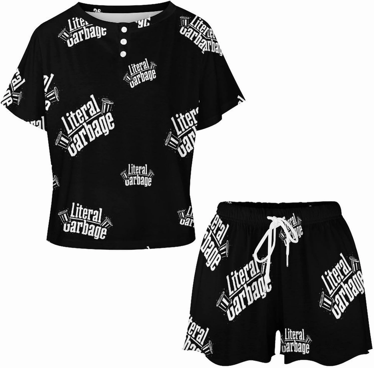 Literal Garbage Pajamas for Women Set Button Down Loungewear Short Sleeve Pjs Lounge Set Soft Comfy 2 Piece