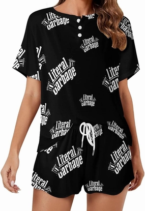 Literal Garbage Pajamas for Women Set Button Down Loungewear Short Sleeve Pjs Lounge Set Soft Comfy 2 Piece