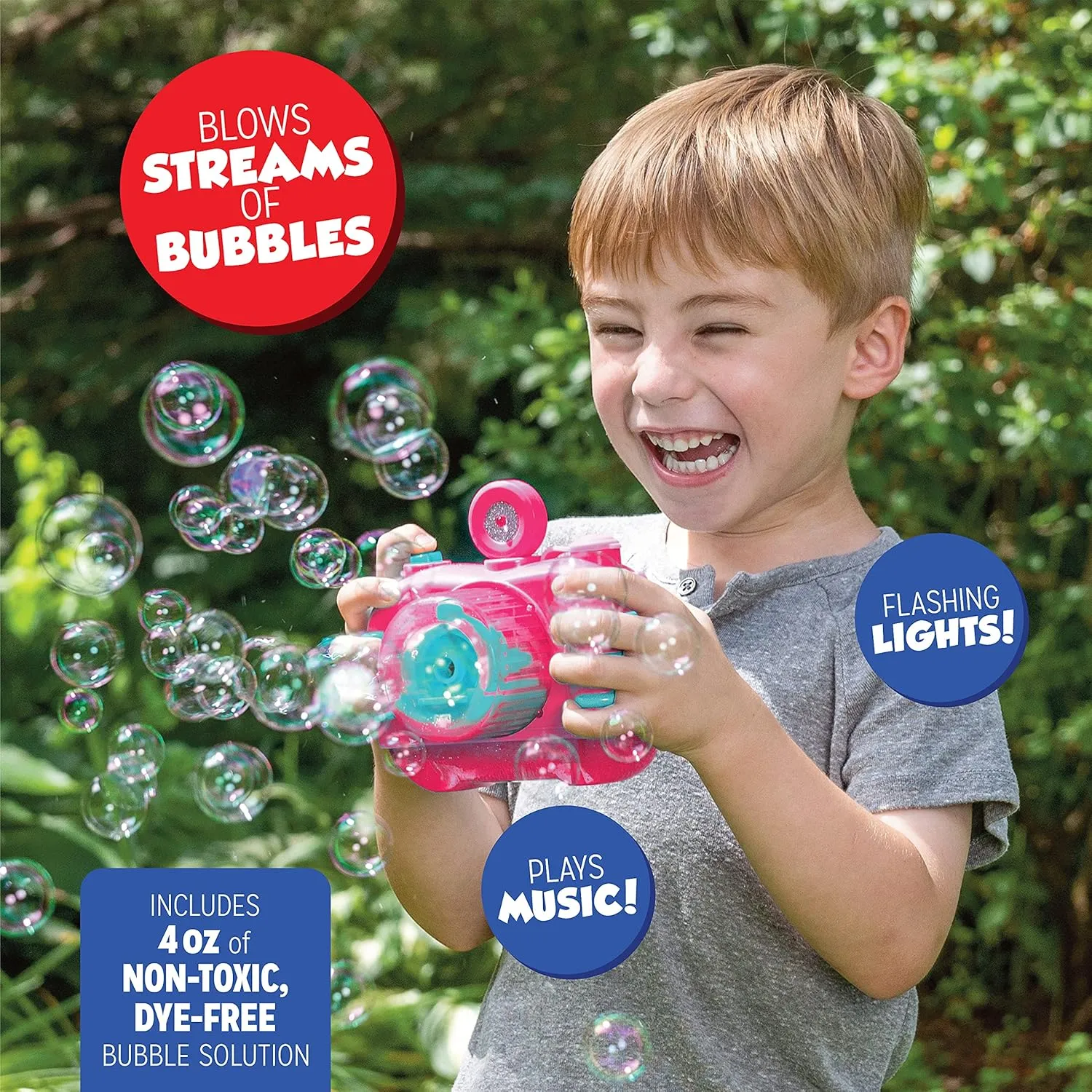 Little Kids Fubbles Bubble Camera with Realistic Shutter Sound, Fun Lights and Music. Includes Premium Bubble Solution, Pink (47302E)