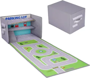 Livememory Toy Car Garage Box - Toy Car Storage Toy Car Box for with Car Rug Play Mat (Not Included Cars)