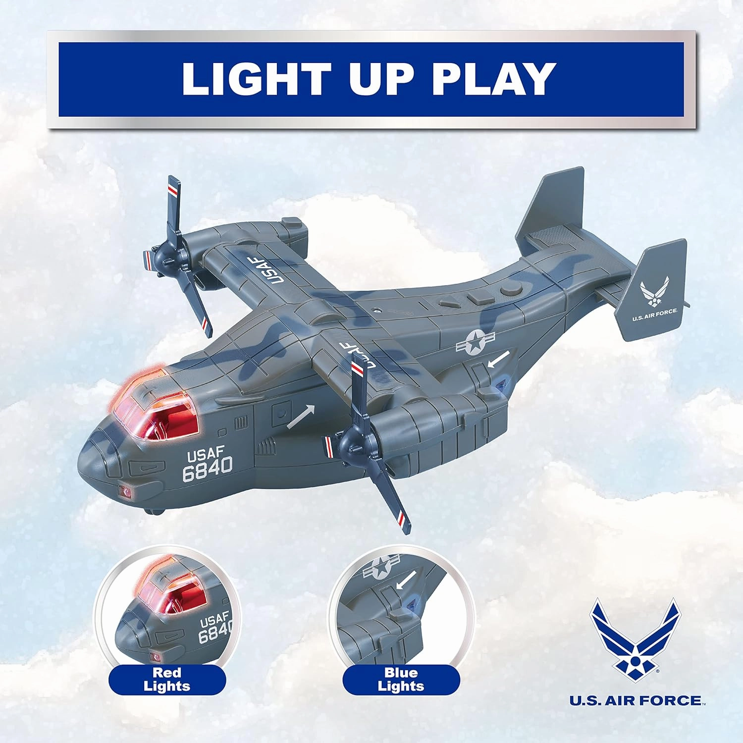 Lollipop United States Air Force Military Helicopter, V-22 Osprey Airplane, 1:72 Scale Aircraft Carrier Model, Battle/Rescue Helicopter Toy w/Sounds, 3 