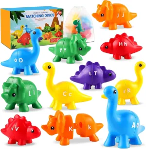 LOOIKOOS Matching Letters Fine Motor Toy,Double-Sided ABC Dinosaur Alphabet Match Game with Uppercase Lowercase, Educational Preschool Montessori Learning Toys for Toddlers