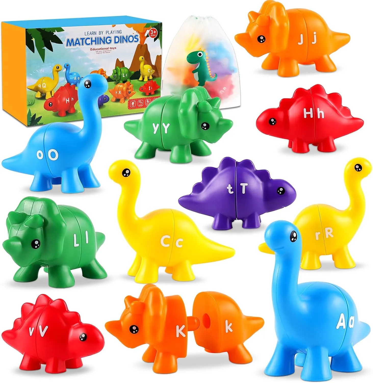 LOOIKOOS Matching Letters Fine Motor Toy,Double-Sided ABC Dinosaur Alphabet Match Game with Uppercase Lowercase, Educational Preschool Montessori Learning Toys for Toddlers