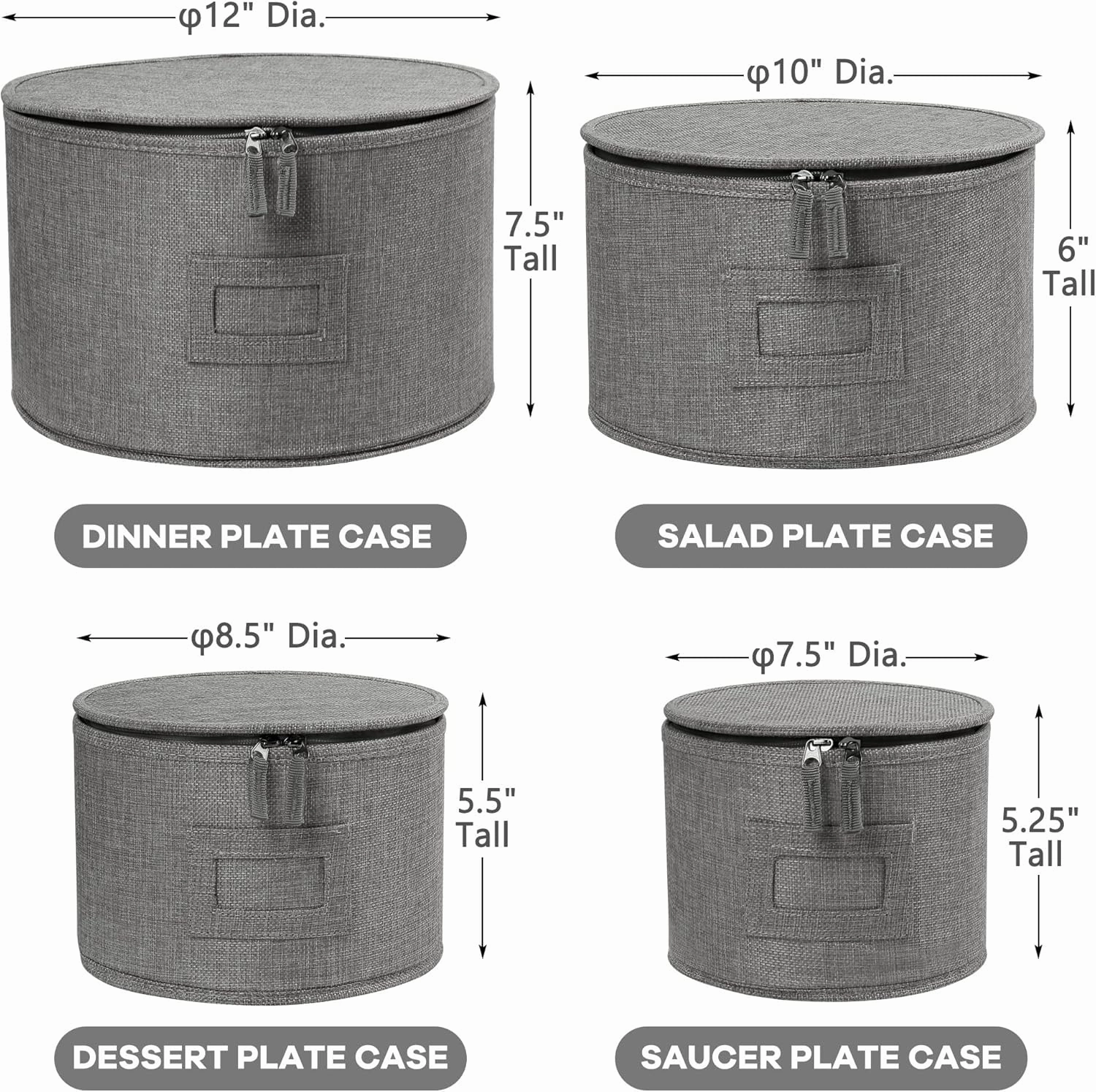 LotFancy China Storage Containers, Hard Shell, 4PCS Set, Dish Storage Box for Moving, Stackable Dinnerware Plate Organizer Bins with 48 Felt Dividers, Grey
