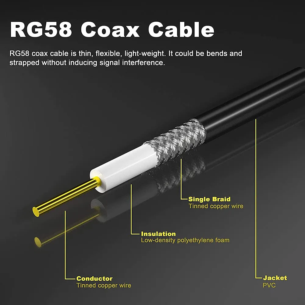 Low-Loss Coaxial Extension Cable 15-Meter(49.2 Ft) RG58 SMA Female to SMA Male WiFi Extension RF Connector and Two-Way Radio Applications Pure Copper Coax Cables 50 ohm RF Antenna Lead Extender