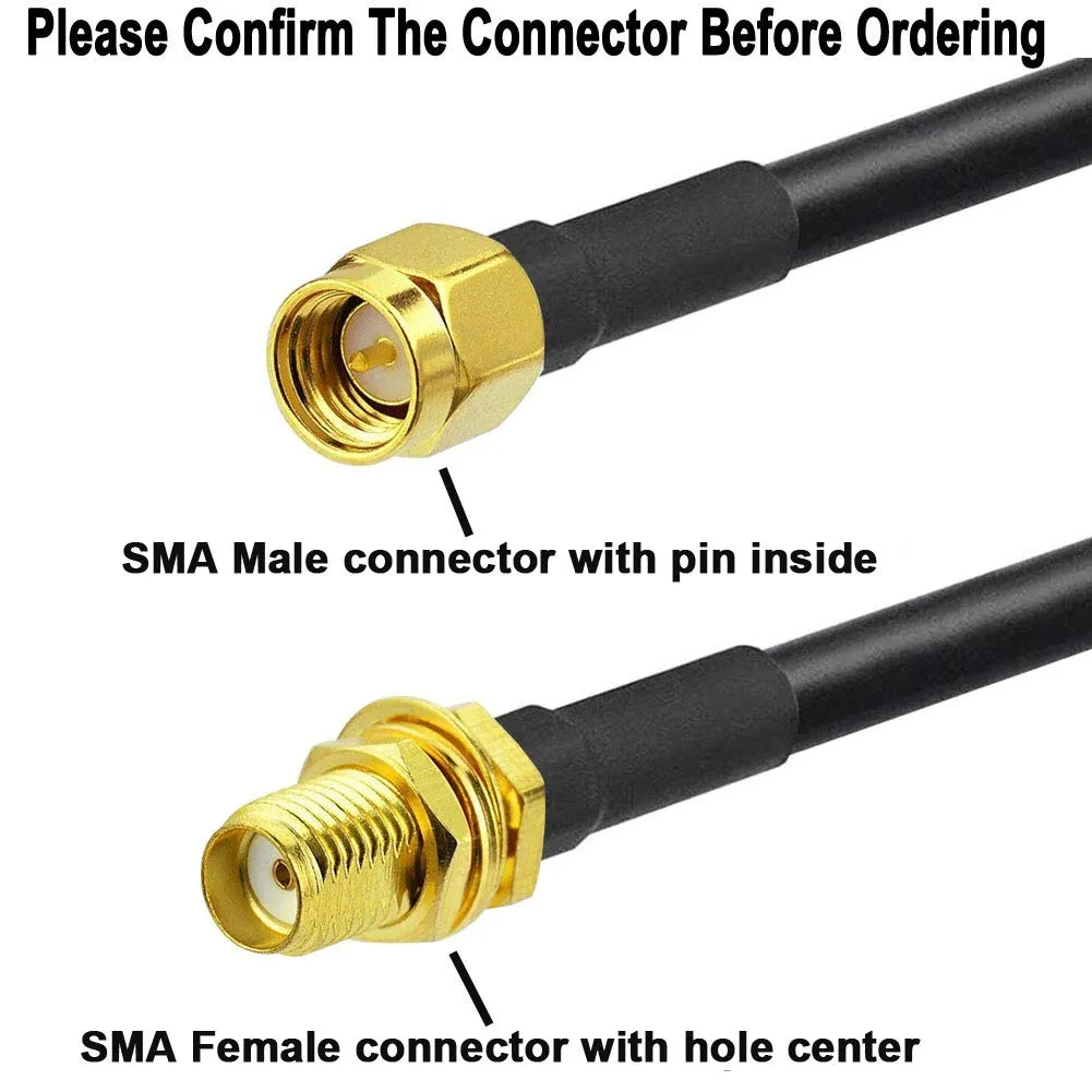 Low-Loss Coaxial Extension Cable 15-Meter(49.2 Ft) RG58 SMA Female to SMA Male WiFi Extension RF Connector and Two-Way Radio Applications Pure Copper Coax Cables 50 ohm RF Antenna Lead Extender