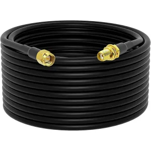 Low-Loss Coaxial Extension Cable 15-Meter(49.2 Ft) RG58 SMA Female to SMA Male WiFi Extension RF Connector and Two-Way Radio Applications Pure Copper Coax Cables 50 ohm RF Antenna Lead Extender
