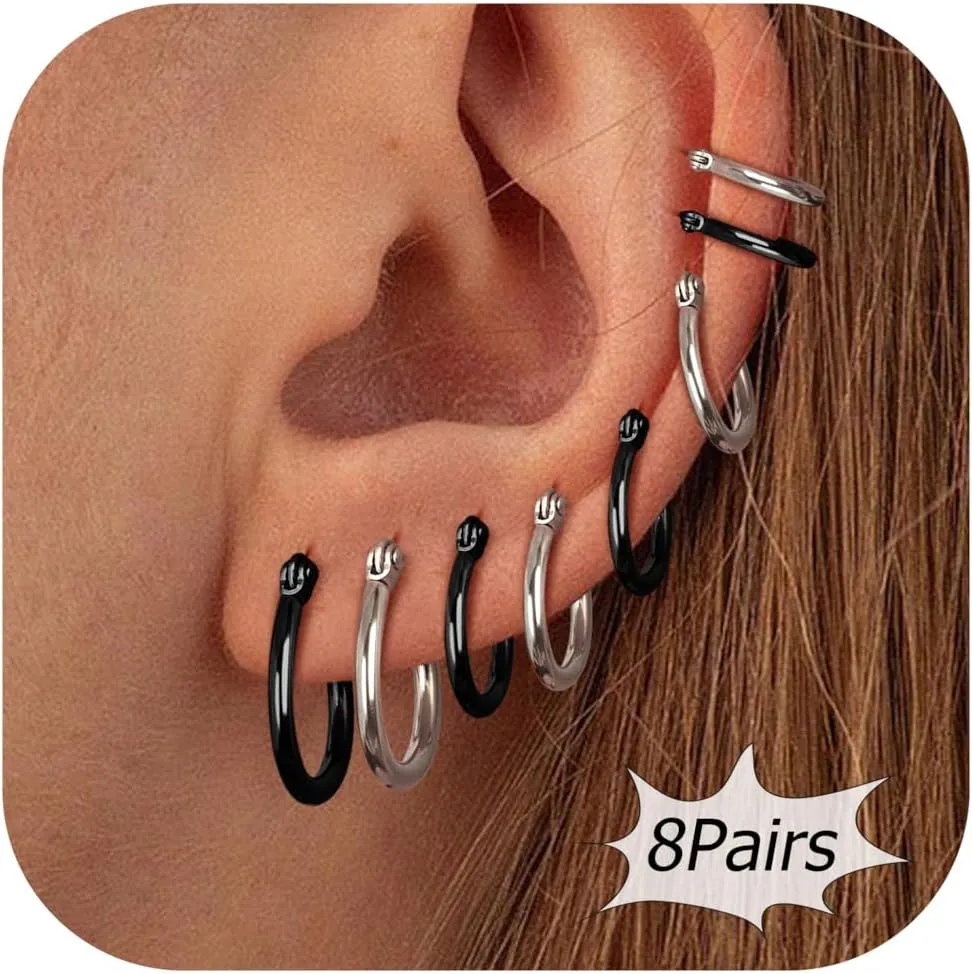 LOYALLOOK Gold Hoop Earrings Set Stainless Steel Rounded Small Hoop Earrings Set for Women Cute Huggie Earrings Nickel Free 10/12/15/20MM