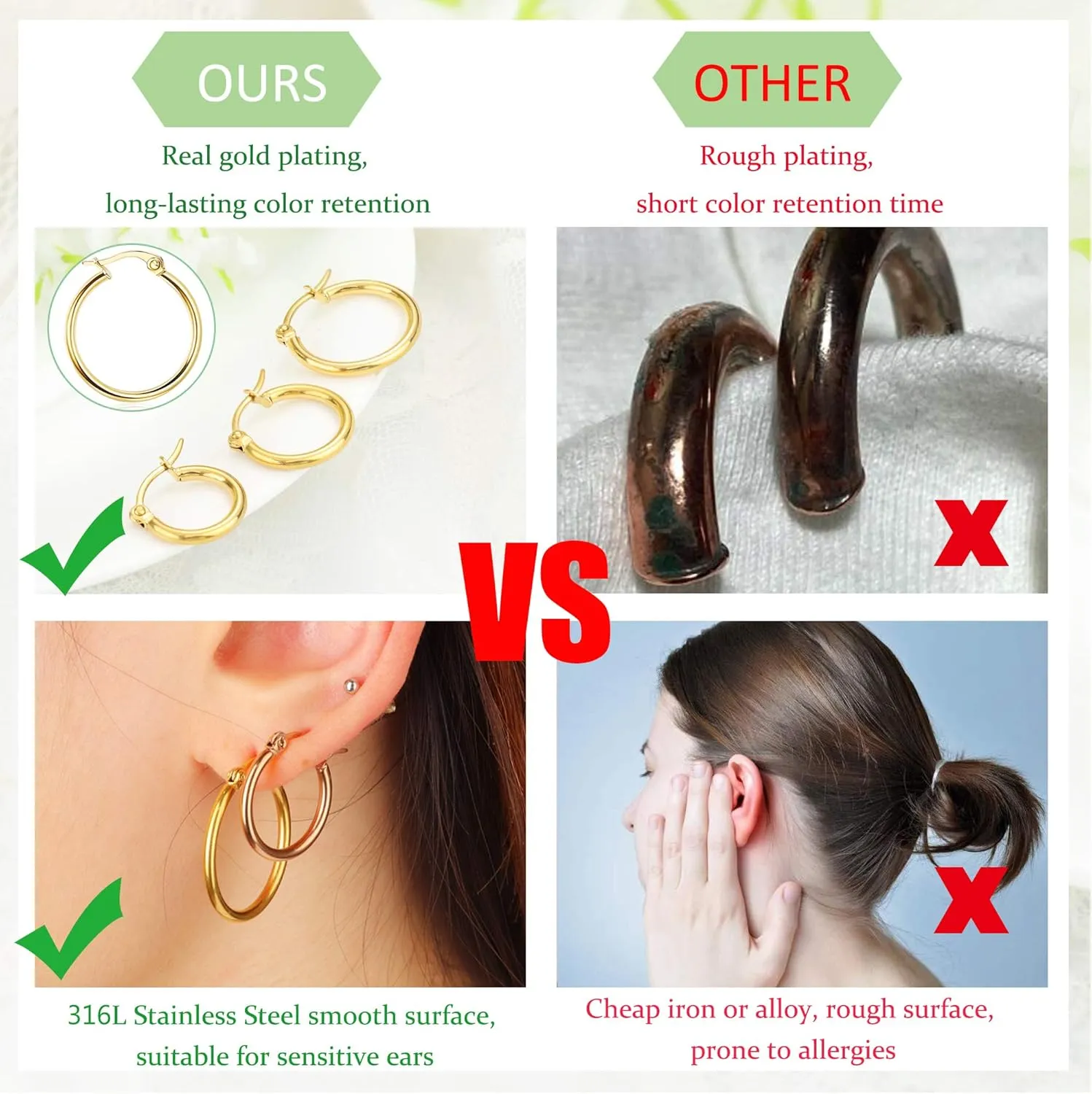 LOYALLOOK Gold Hoop Earrings Set Stainless Steel Rounded Small Hoop Earrings Set for Women Cute Huggie Earrings Nickel Free 10/12/15/20MM
