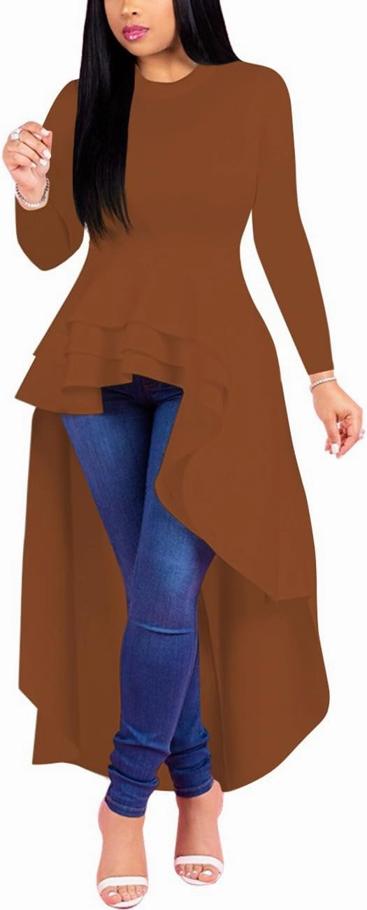 Lrady Womens Casual Shirt Dress High Low Ruffle Blouse Asymmetrical Peplum Tops Long Tunic Dresses