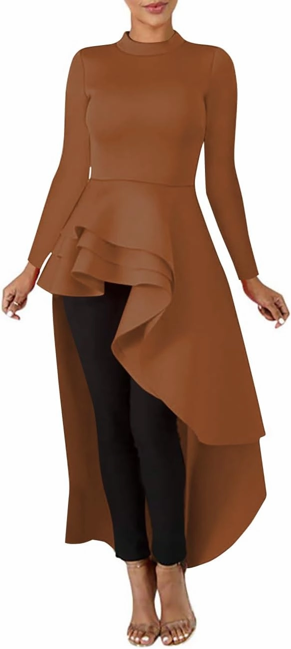 Lrady Womens Casual Shirt Dress High Low Ruffle Blouse Asymmetrical Peplum Tops Long Tunic Dresses