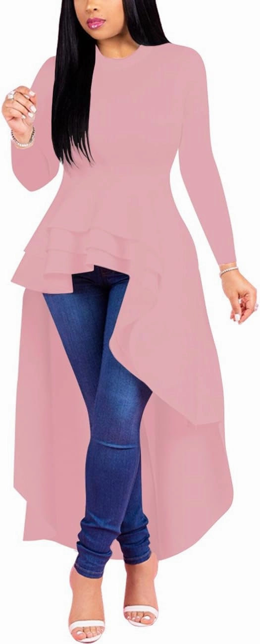 Lrady Womens Casual Shirt Dress High Low Ruffle Blouse Asymmetrical Peplum Tops Long Tunic Dresses
