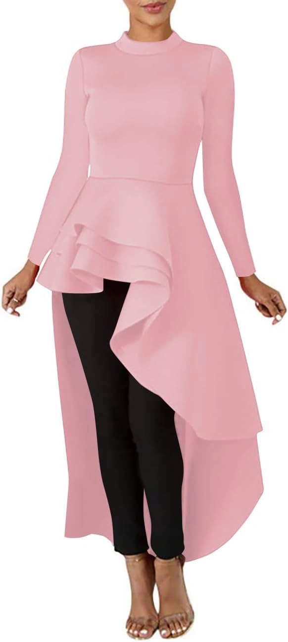 Lrady Womens Casual Shirt Dress High Low Ruffle Blouse Asymmetrical Peplum Tops Long Tunic Dresses
