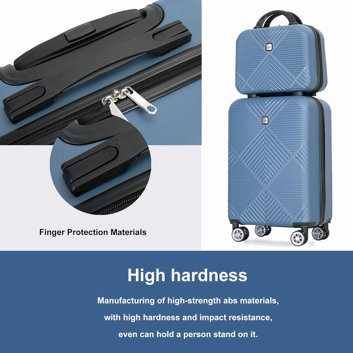 Luggage 4 Piece Set, Hardshell ABS Suitcase Set with Double Spinner Wheels, Lightweight Durable Large Luggage set, Carry On and Checked Travel Luggage, Blue