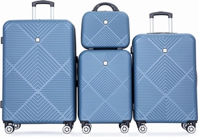 Luggage 4 Piece Set, Hardshell ABS Suitcase Set with Double Spinner Wheels, Lightweight Durable Large Luggage set, Carry On and Checked Travel Luggage, Blue