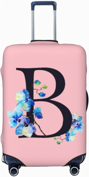 Luggage Cover Flower Letter B Pink Suitcase Protector fits 18-32inch Suitcase Cover Washable Dustproof with Concealed Zipper for Wheeled Suitcase LC111