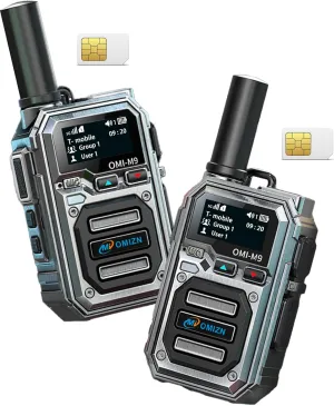 M9 Global Walkie Talkie with SIM Card Unlimited Range Cellular Network PoC Two Way Radios Long Range Nationwide 6800mAh AES256 Zinc Alloy IP54 Noise Reduction Type-C Charging 2 Pack