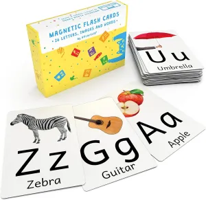 Magnetic Big Alphabet ABC Picture Flash Cards. 26 Sturdy Large Letters with First Words for Toddlers, Preschool and Kindergarten
