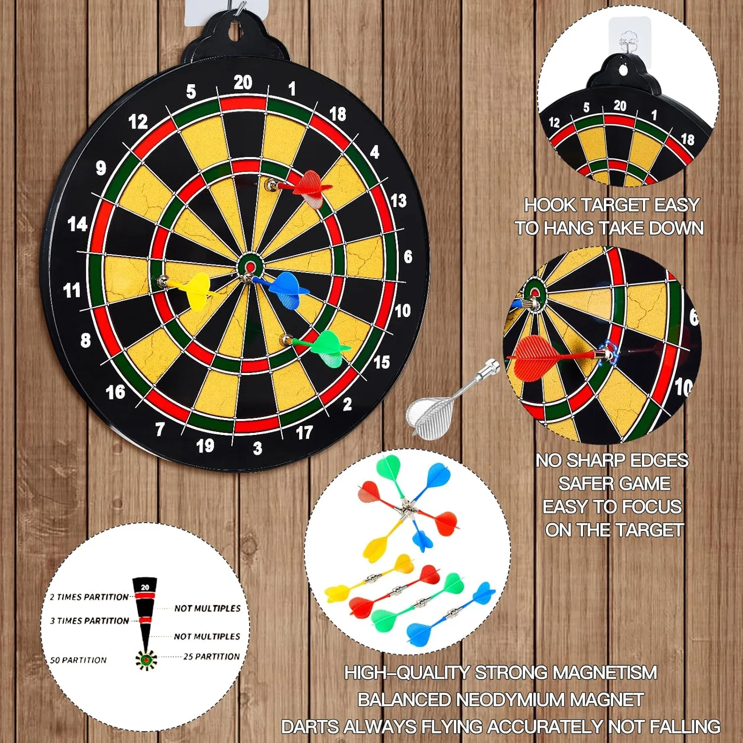 Magnetic Dart Board - 12Magnetic Darts 12Sticky Balls Or 2 Toy Gun 40 Foam Dart,Fun for Family Game and Party with Friends, Christmas Birthday Gifts Toys for 3-12 Year Old Boys