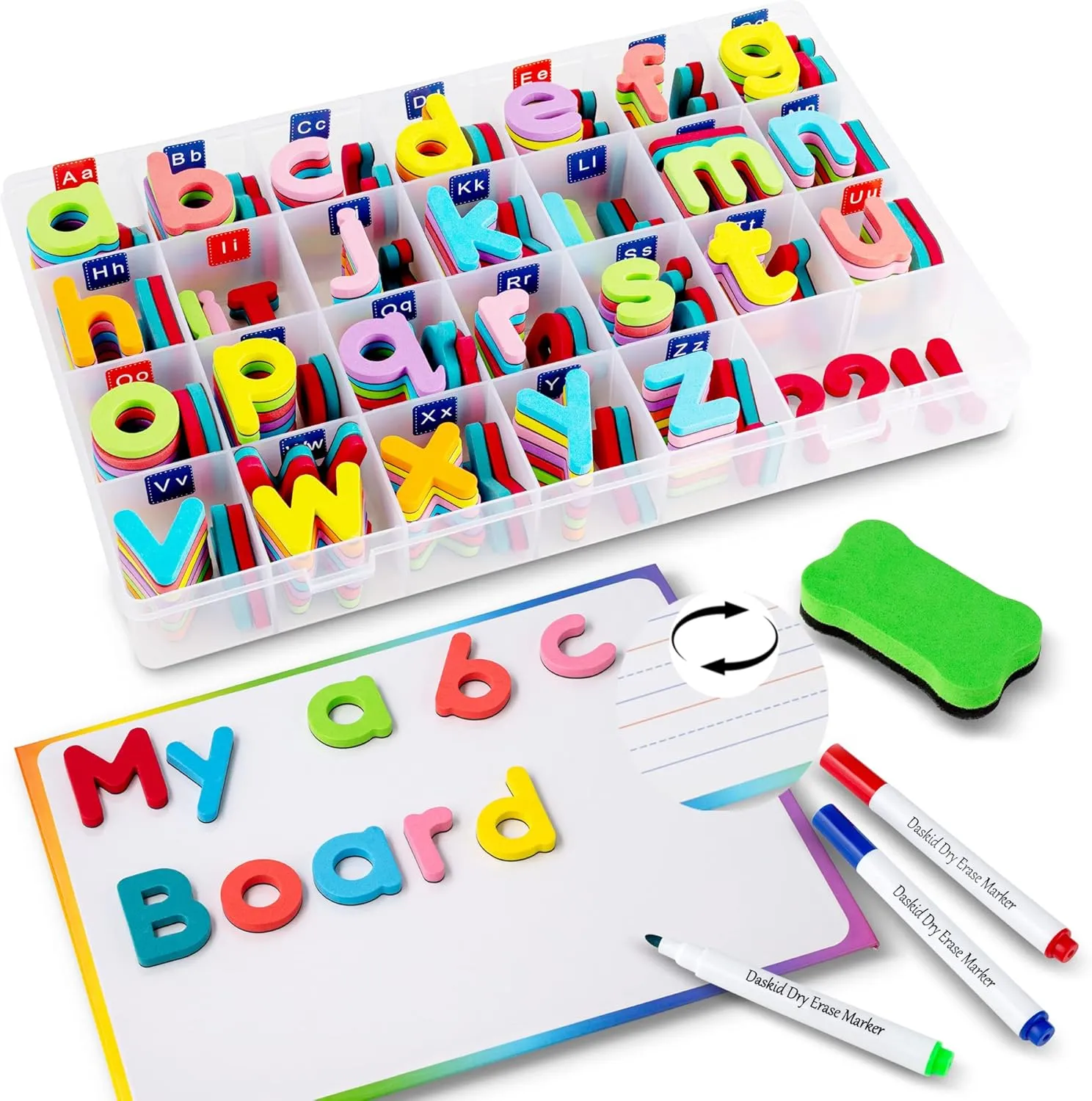 Magnetic Letters for Classroom Alphabet Letters Kit 234 Pcs with Double Side Whiteboards & Note Boards with Lines, Foam Alphabet Letters for Preschool Kids Toddler Spelling and Learning ABC & Colors