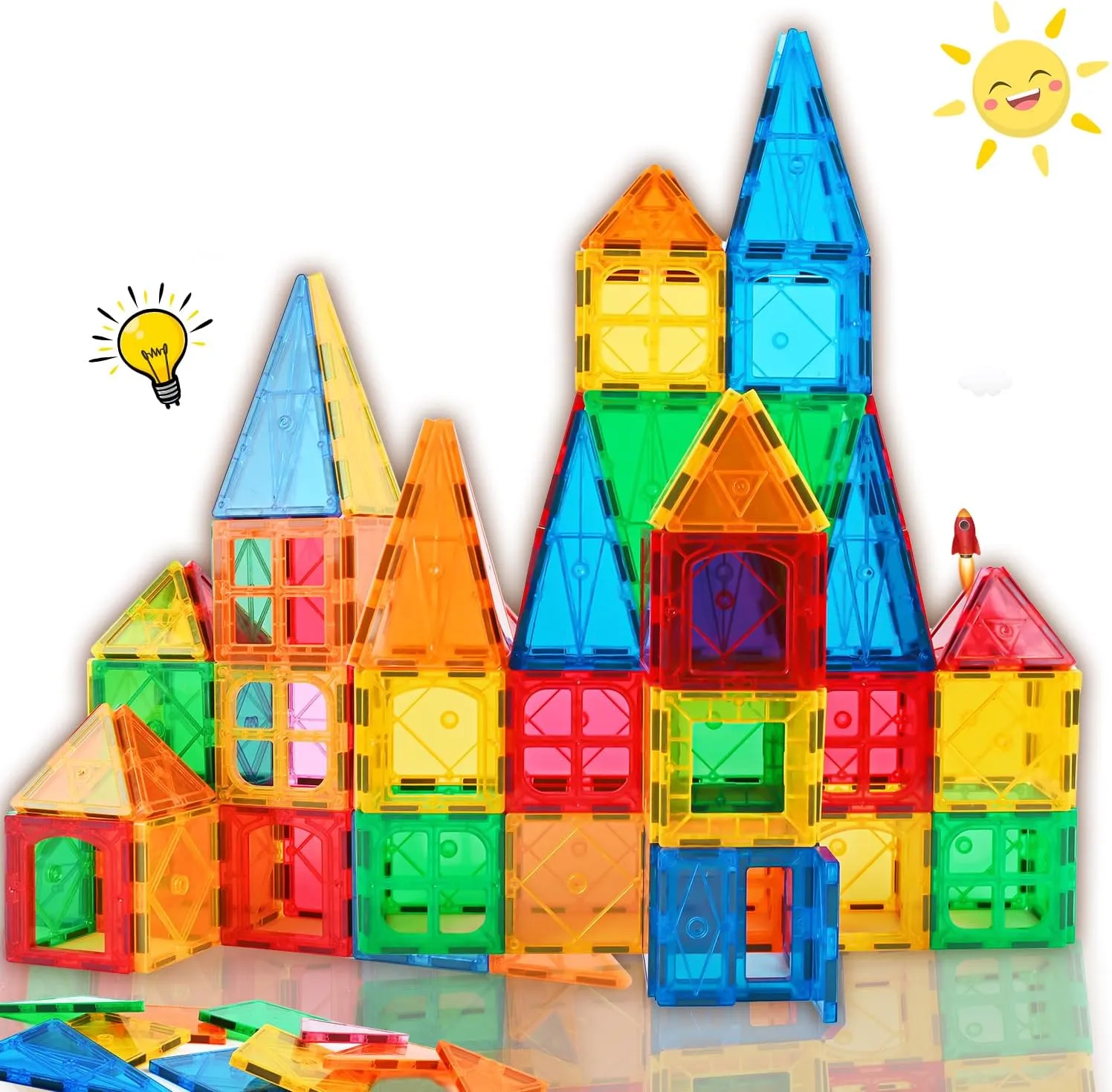 Magnetic Tiles Building Set, 60-Piece STEM Learning Toys for Kids – Sensory & Montessori-Inspired Magnet Building Blocks for Toddlers, Boys & Girls 3 4 5 6 7 8 Year Old