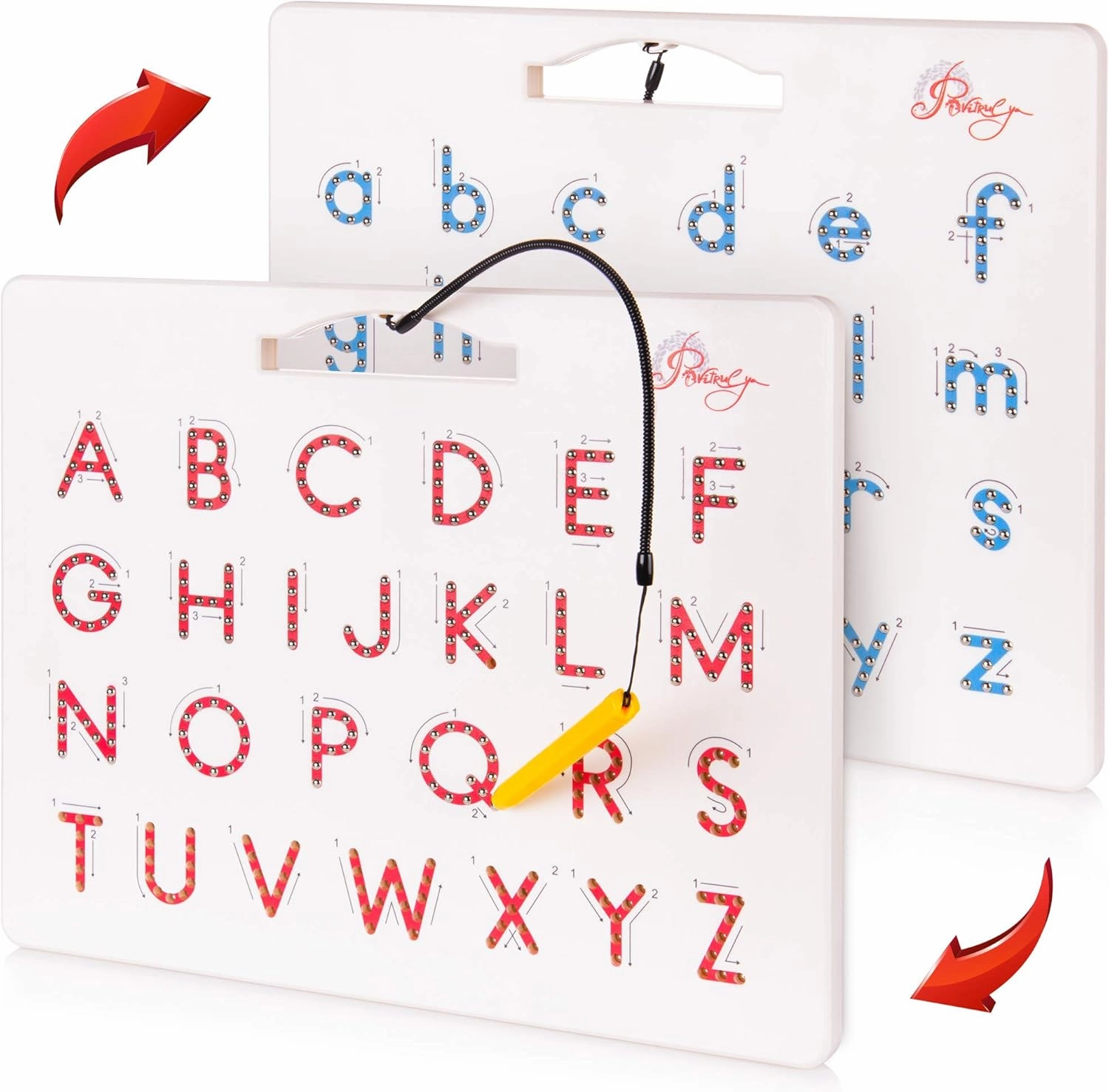 Magnetic Alphabet Tracing Board - double-sided upper & lower case Magnetic Drawing Board, ABC magnets for learn to write with magnetic pen, STEM toy letters learning, good for homeschooling