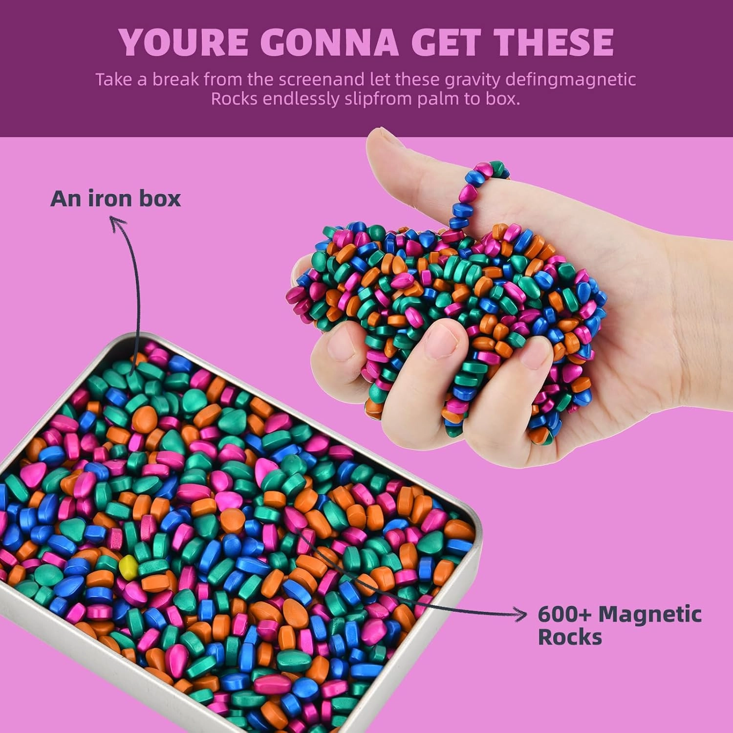 Magnetic Ferrite Putty Rocks,Multicolor More Than 600 Weak Magnetic Smooth Ferrite Pebbles, Magnet Rock Desk Toys and Time-Killer for Adults