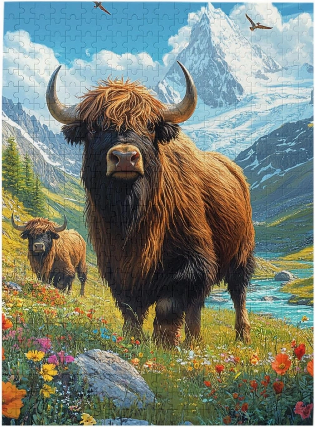 Majestic Yak in Grassland,500pcs Wooden Jigsaw Puzzle,Stunningly Vibrant Colors,Rugged Stress Relief,Premium Cut,Ideal for Relaxation and Family Fun,Gifts for Family and Friends
