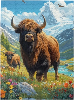 Majestic Yak in Grassland,500pcs Wooden Jigsaw Puzzle,Stunningly Vibrant Colors,Rugged Stress Relief,Premium Cut,Ideal for Relaxation and Family Fun,Gifts for Family and Friends