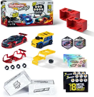 Majorette - Tune Up's Metal Cars Toy for Tuning, Pack 20 Surprises with 2 Cars, 8 Accessories, 4 Sheets of Stickers, 2 Tokens, 2 Flyers, 2 Collection Boxes, 212051008