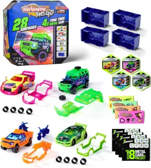 Majorette - Tune Ups Series 3 - Extra Large Tuning Box with 28 Surprises - 4 Neon Effect Cars to tune - For Kids from 5 years old - 7.5cm each - Random selection