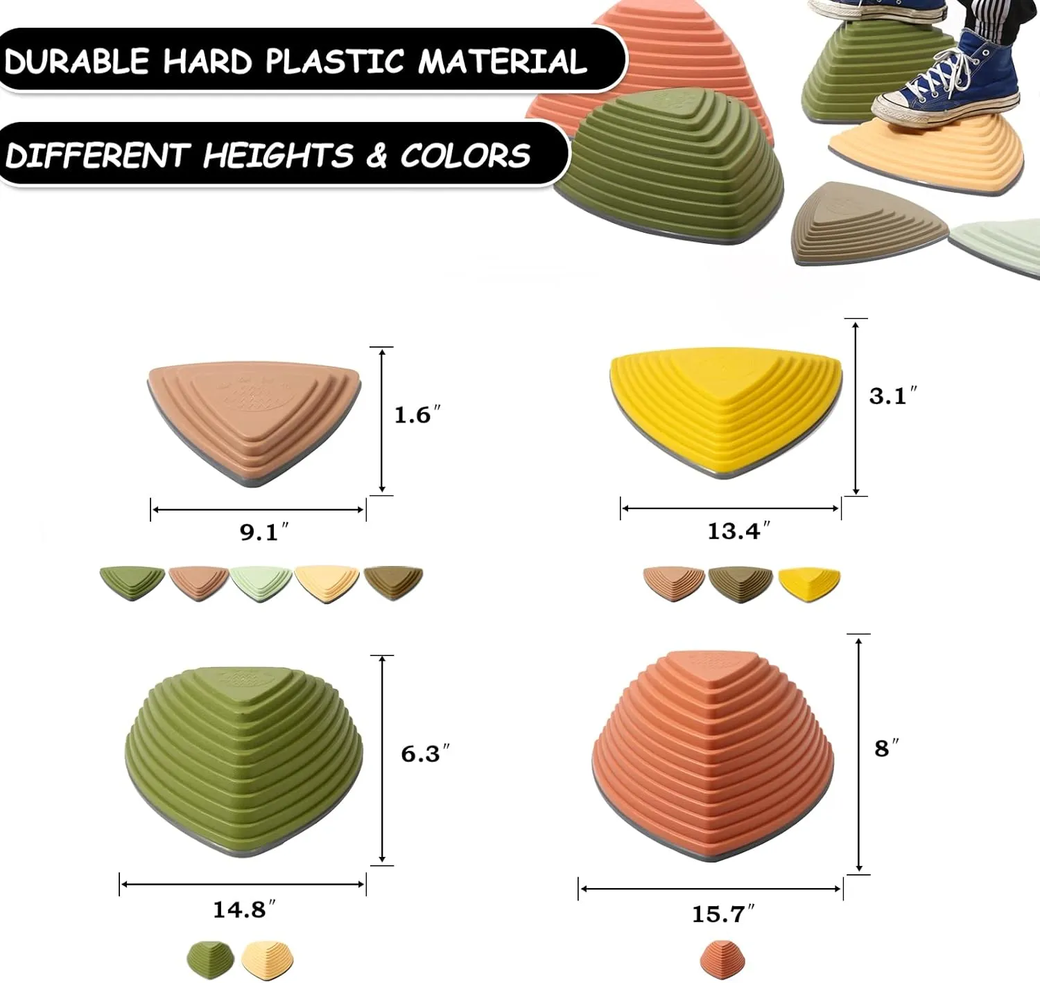 makarci Stepping Stones for Kids 12pcs Obstacle Courses Play Indoor Outdoor, Full Rubber Rim Plastic Hilltop for Kids Balance and Integration Improvement Age 3 4 5 6 7 8   (Forest)