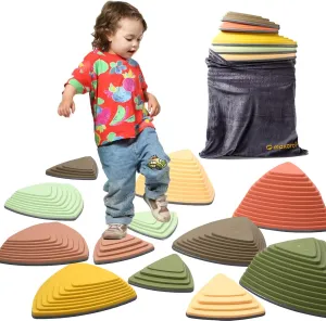makarci Stepping Stones for Kids 12pcs Obstacle Courses Play Indoor Outdoor, Full Rubber Rim Plastic Hilltop for Kids Balance and Integration Improvement Age 3 4 5 6 7 8   (Forest)
