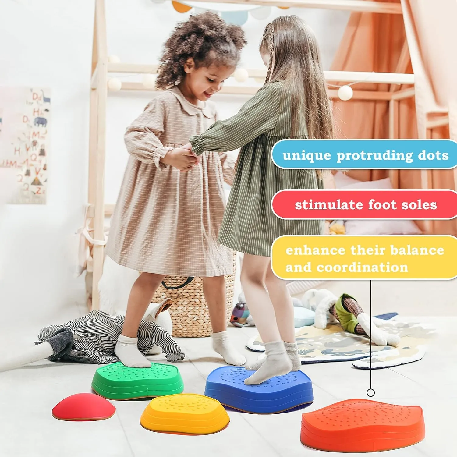 makarci Stepping Stones for Kids, 5pcs Non-Slip Plastic Balance Stones, Promoting Children's Coordination Skills Sensory Play Equipment, Toddler Toys for Age 3 4 5 6 7 8 Years