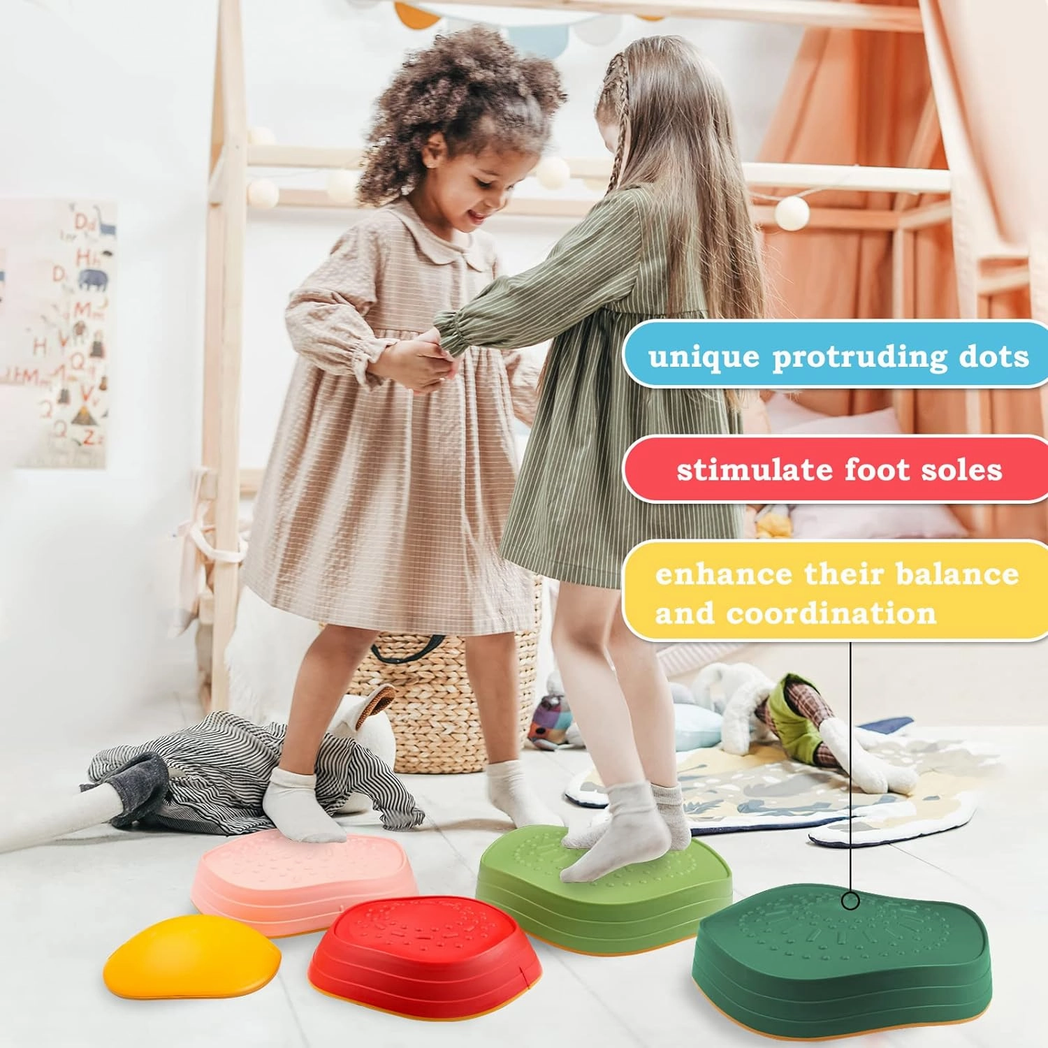 makarci Balance Stepping Stones for Kids, Non-Slip Toddlers Sensory Toys Outdoor or Indoor Play, Promoting Motor Skills and Confidence, Obstacle Course Coordination Toys for Children Age 3 4 5 6 7 