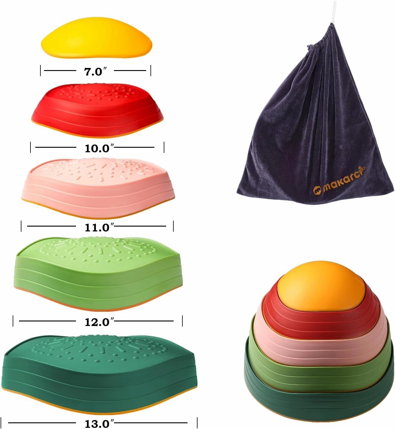 makarci Balance Stepping Stones for Kids, Non-Slip Toddlers Sensory Toys Outdoor or Indoor Play, Promoting Motor Skills and Confidence, Obstacle Course Coordination Toys for Children Age 3 4 5 6 7 