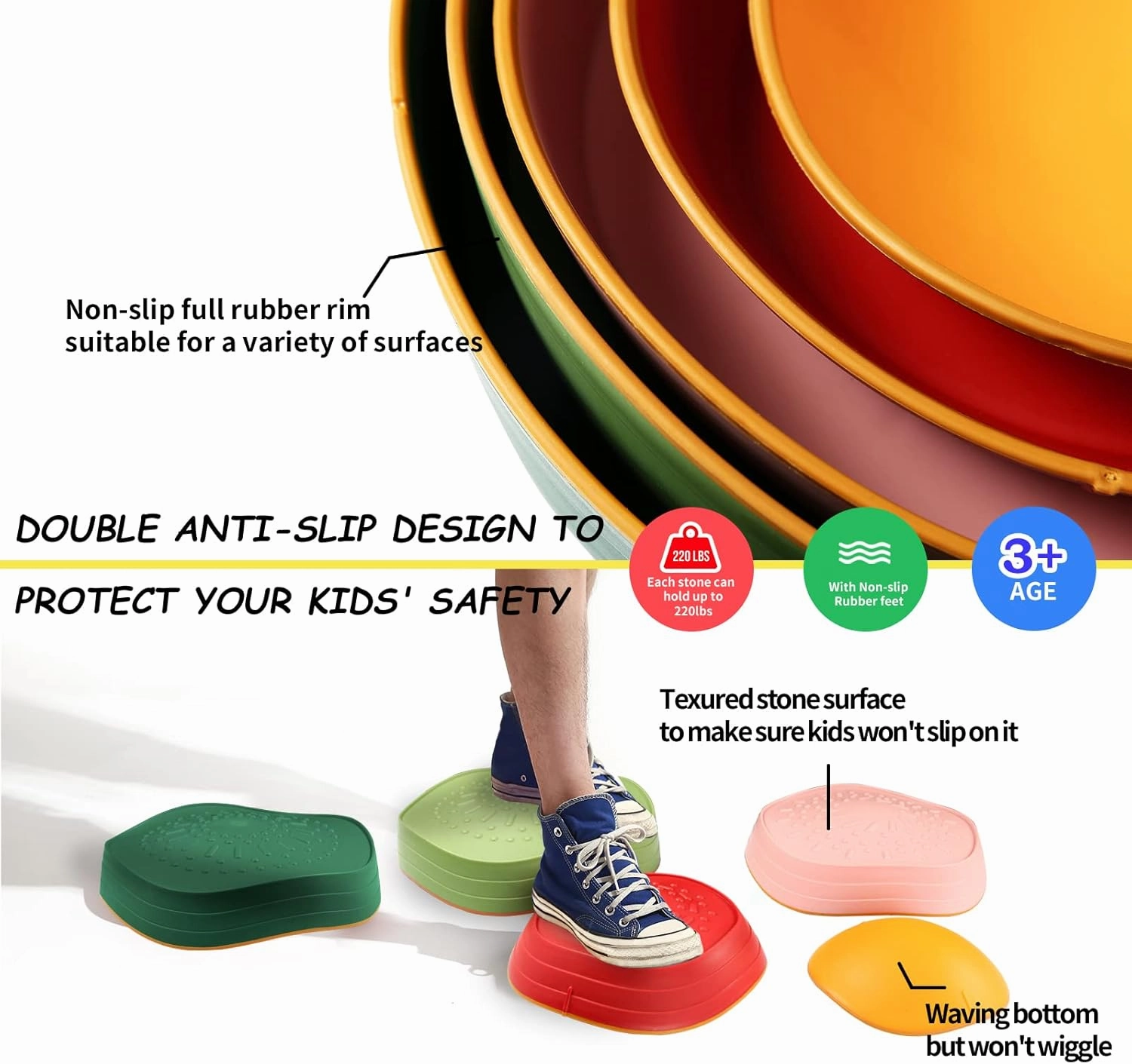 makarci Balance Stepping Stones for Kids, Non-Slip Toddlers Sensory Toys Outdoor or Indoor Play, Promoting Motor Skills and Confidence, Obstacle Course Coordination Toys for Children Age 3 4 5 6 7 