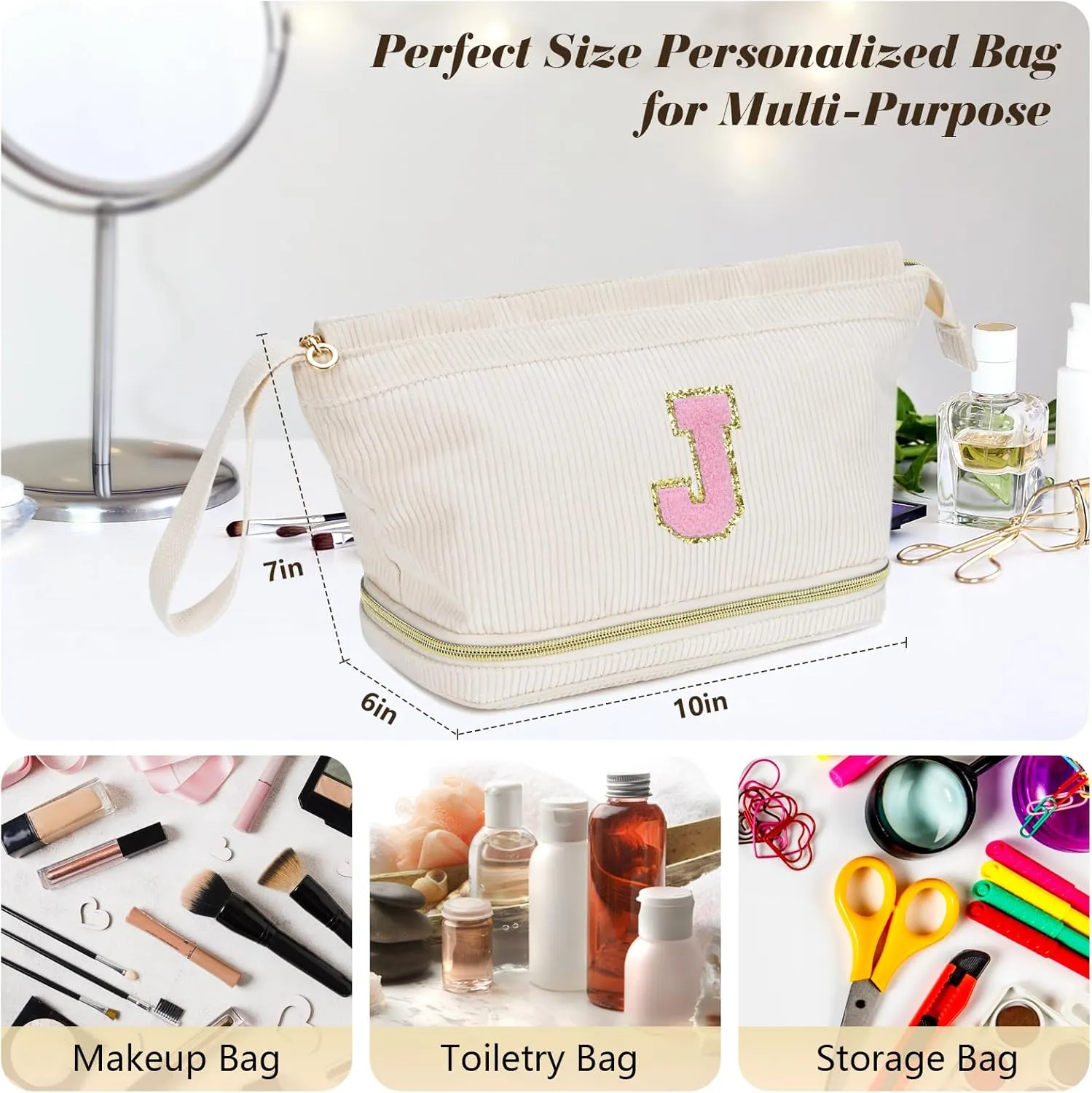 Makeup Bag for Girls Gift, Personalized Graduation Gifts Initial Women Makeup Bag for Travel, Teacher Appreciation Gifts Preppy Make up Bag Cosmetic Bag 18th Birthday Gifts for Teen Girl Trendy - B