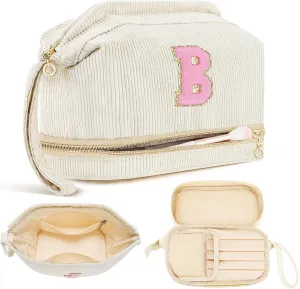 Makeup Bag for Girls Gift, Personalized Graduation Gifts Initial Women Makeup Bag for Travel, Teacher Appreciation Gifts Preppy Make up Bag Cosmetic Bag 18th Birthday Gifts for Teen Girl Trendy - B