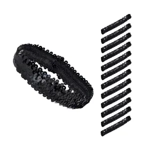 Mandala Crafts Black Sequins Headbands - 12 Elastic Sparkle Headbands for Women & Girls - Disco Accessories