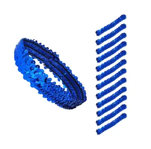 Mandala Crafts Blue Sequins Headbands for Women Girls - 12 Elastic Sparkle Bands for Disco Accessories - Glitter Headbands