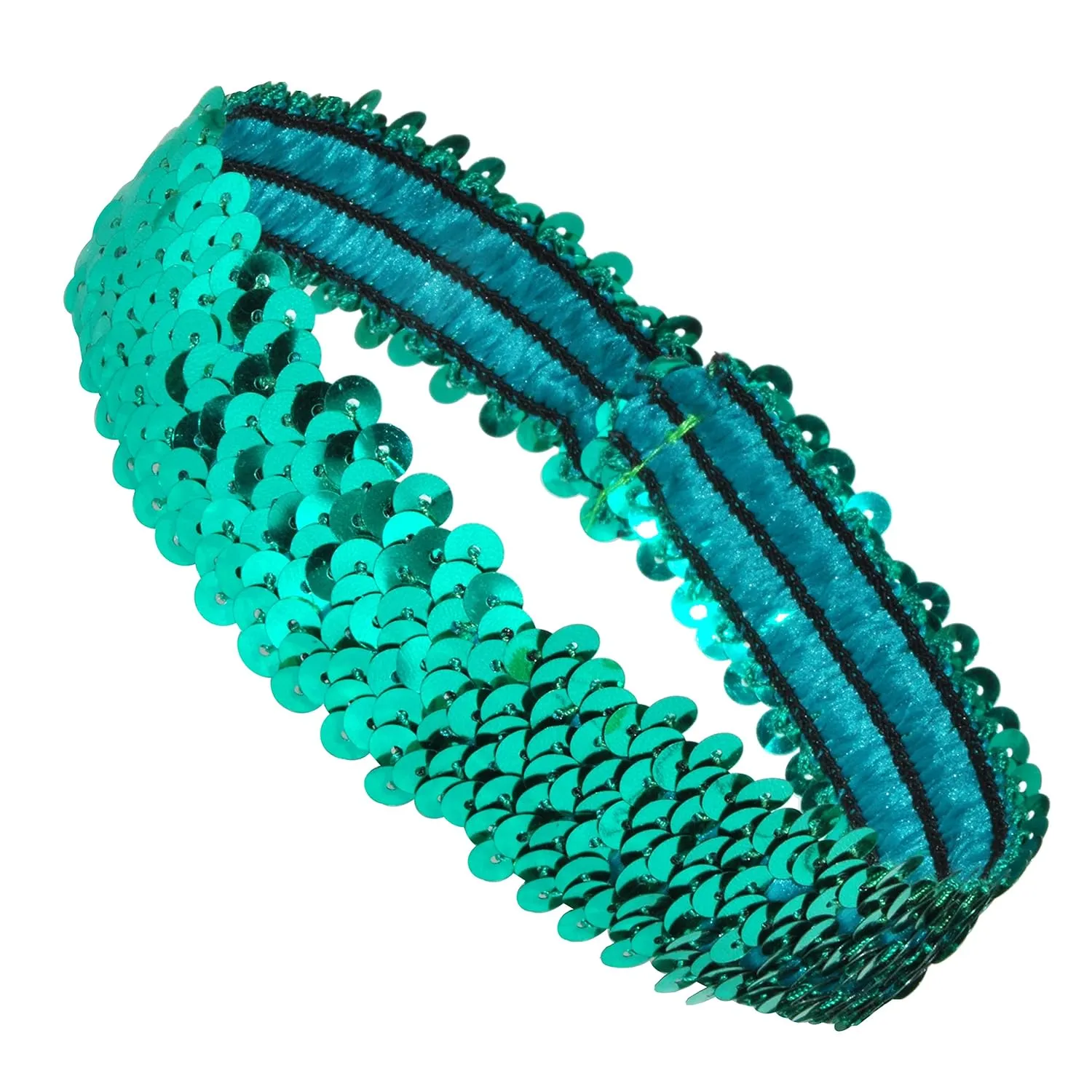 Mandala Crafts Green Sequins Headbands - 12 Elastic Sparkle Headbands for Women & Girls - Disco, Sports & Party Accessories