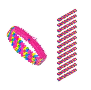 Mandala Crafts Rainbow Sequins Headbands for Women Girls - 12 Elastic Sparkle Disco Accessories, Glitter Bands