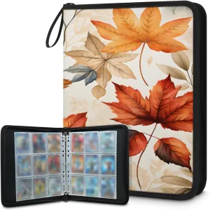 Maple Leaf Pattern 3 Ring Trading Zipper Binder Strap, Trading Card Binder 9 Pocket, 900 Pockets Card Holder with 50 Removable Sleeves for Game Cards
