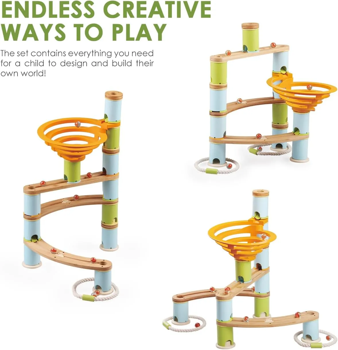 Marble Runs Building Toy, Bamboo Construction Toy Set with Ball, Simple Maze Toy Suitable for Age 4  Children